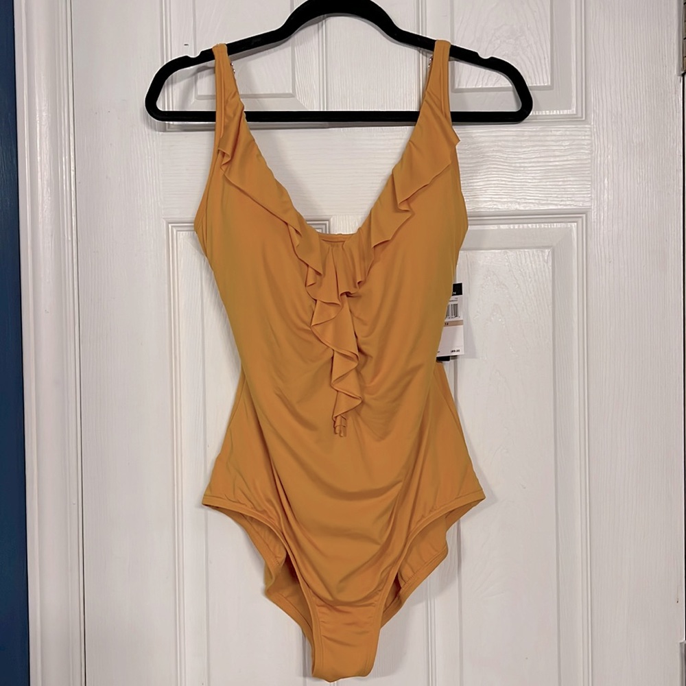 Jantzen Gold Ruffled One-Piece Swimsuit